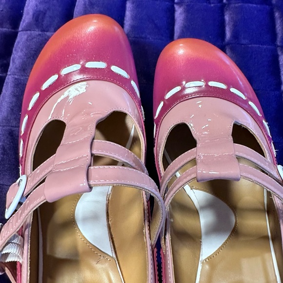 Fluevog Bellevue Mary Fields Double Strap Mary Jane Heel in Pink (& Orange) 🩷🧡 - Picture 9 of 12